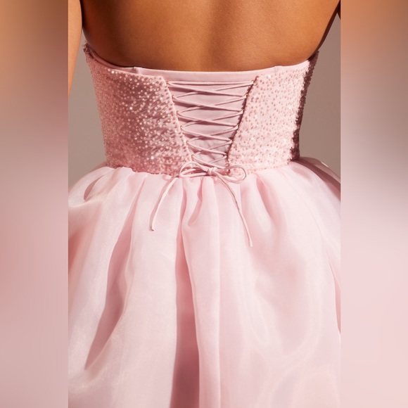 NWT Oh Polly Rosette Embellished Corset Tulle Skirt Midi Dress in Blush - Picture 5 of 10